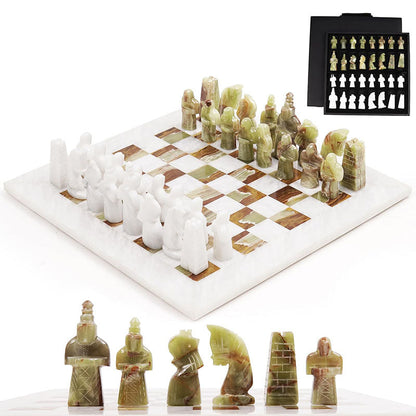 15 Inches White And Green Antique Premium Quality Marble Chess Set-1