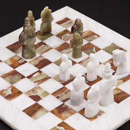 15 Inches White And Green Antique Premium Quality Marble Chess Set-3