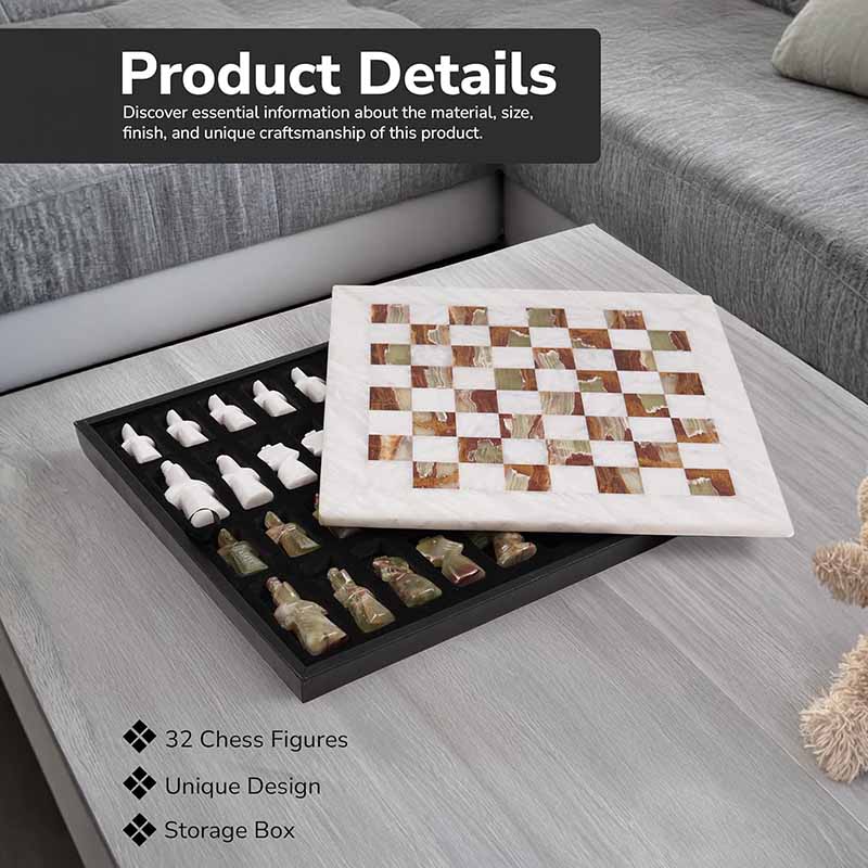 15 Inches White And Green Antique Premium Quality Marble Chess Set-4