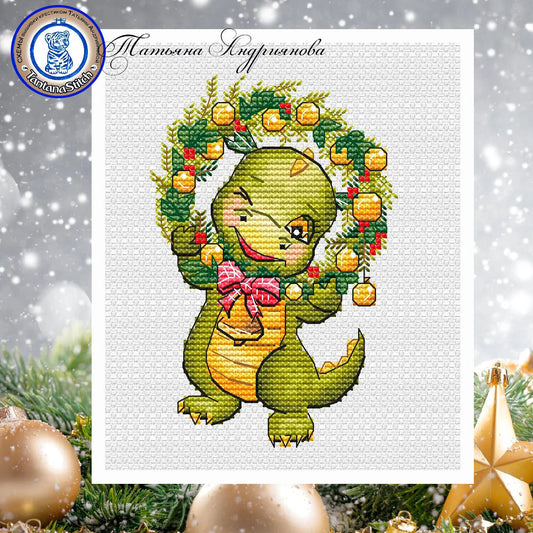 A dragon with a wreath - PDF Cross Stitch Pattern-0