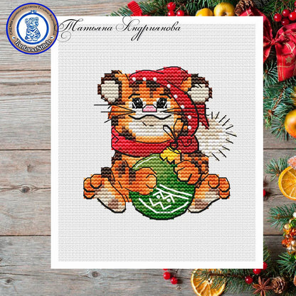 A tiger cub and a ball - PDF Cross Stitch Pattern-0