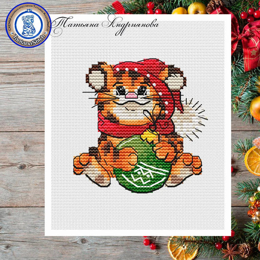 A tiger cub and a ball - PDF Cross Stitch Pattern-0
