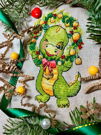 A dragon with a wreath - PDF Cross Stitch Pattern-1